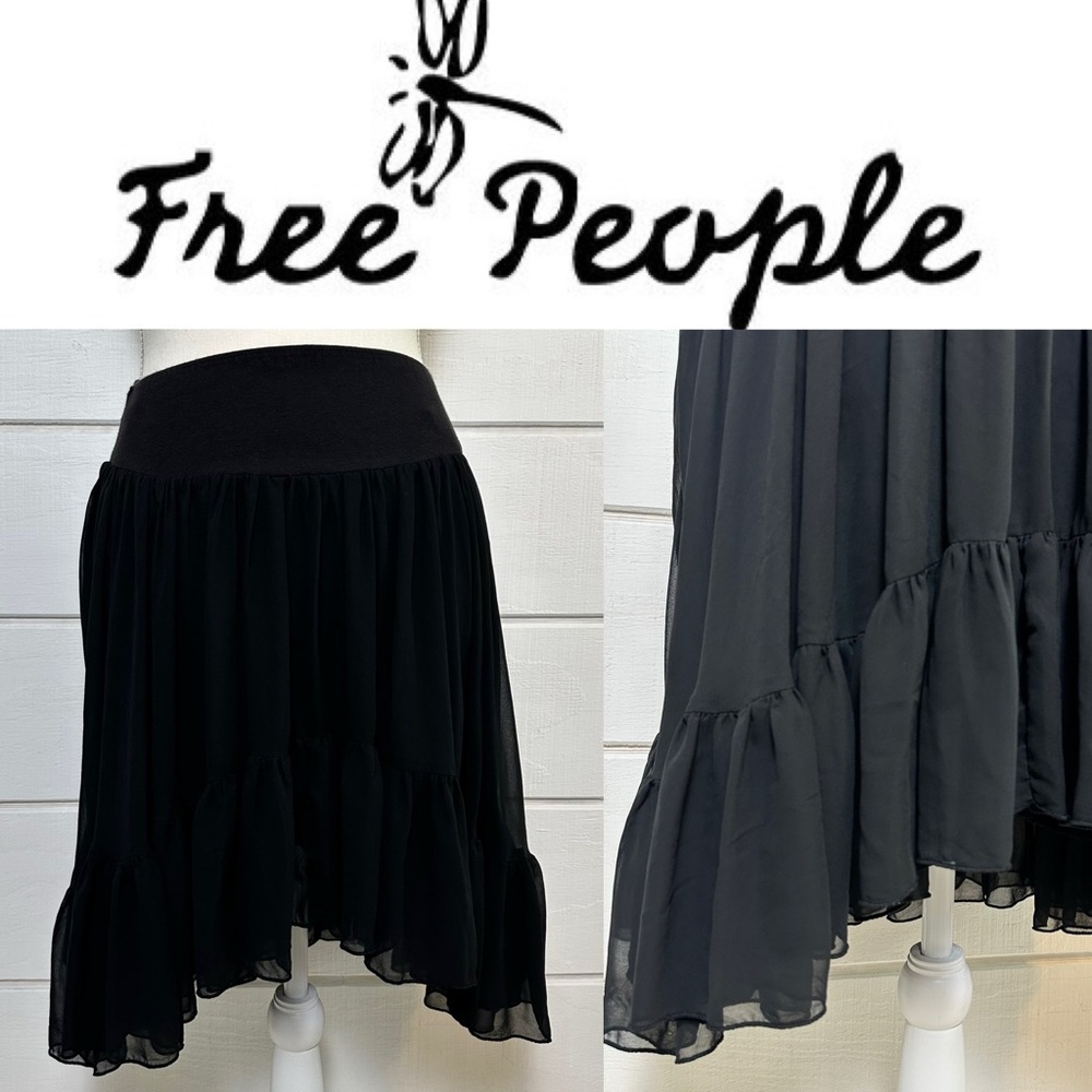 Free People High Low Mini Black Skirt Sz XS Ruffles Fairy Flowy